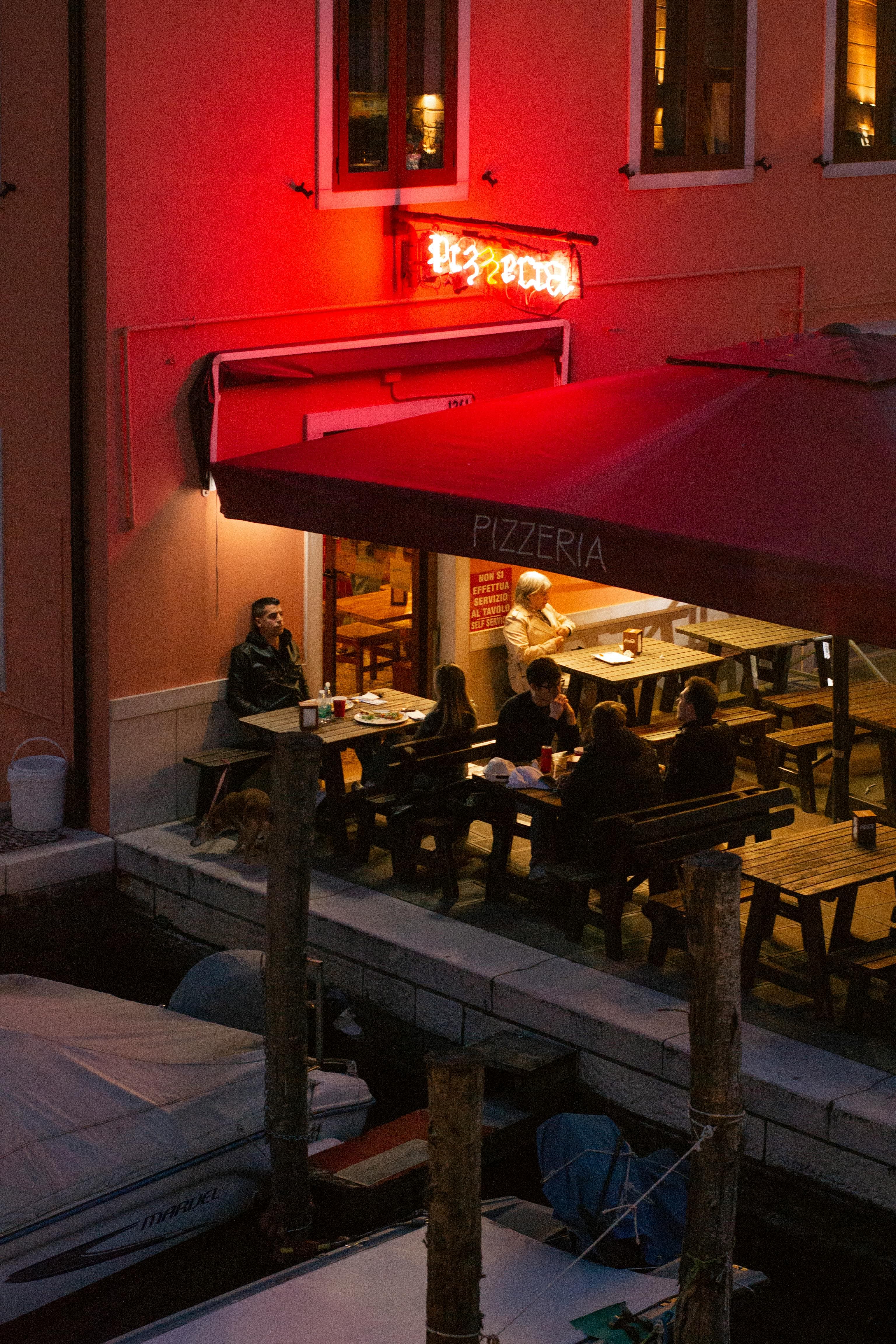 Evening terrace at a pizzeria